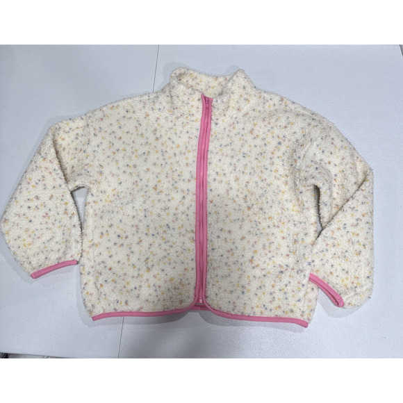 Old Navy Girls L (10-12) Confetti Dot Zip Up Cozy Fleece Sweater Cardigan Beige - Picture 3 of 11